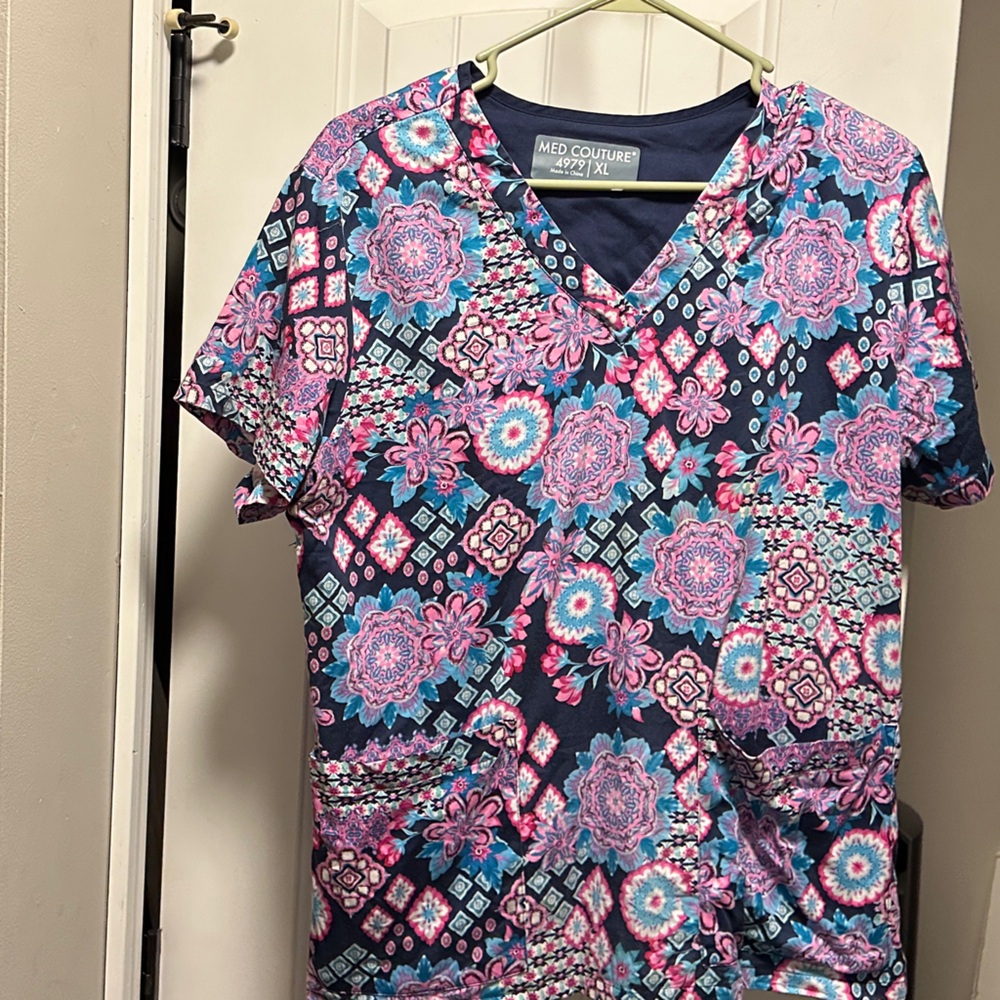 Med Couture Navy and Pink Floral Top